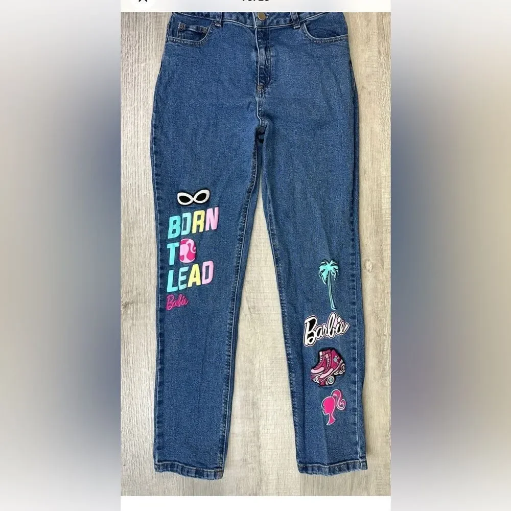 Barbie Jeans & T shirt (size sm) Screen Printed Denim Logos Girls Size 16